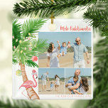 Ornement En Métal Tropical Hawaiian Mele Kalikimaka Christmas<br><div class="desc">'Tis the season to spread aloha! Celebrate a tropical Christmas with these unique photo collage Christmas tree ornaments. Featuring a modern watercolor palm tree,  Christmas baubles,  lights,  and a festive flamingo,  these ornaments will bring a tropical touch to any holiday gathering. Mele Kalikimaka!</div>