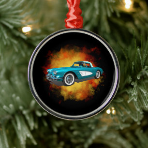 Ornement En Métal Turquoise 59 Corvette voiture arrière - plan d'exp