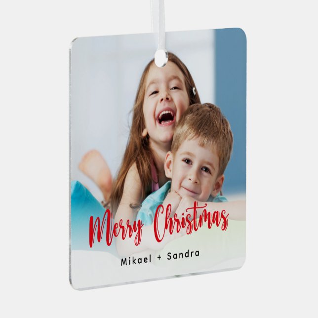 Ornement En Métal Two-sided personalization Photo Red Christmas (Avant droite)