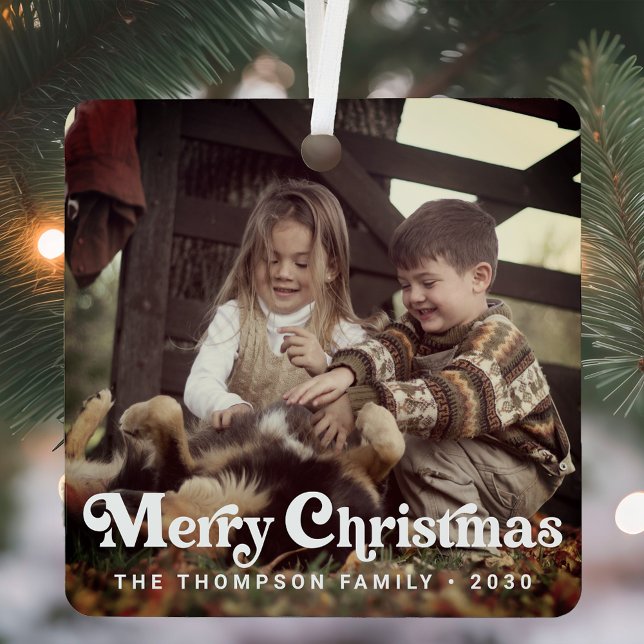 Ornement En Métal Typographie simple et tendance Retro Noël photo (Créateur téléchargé)