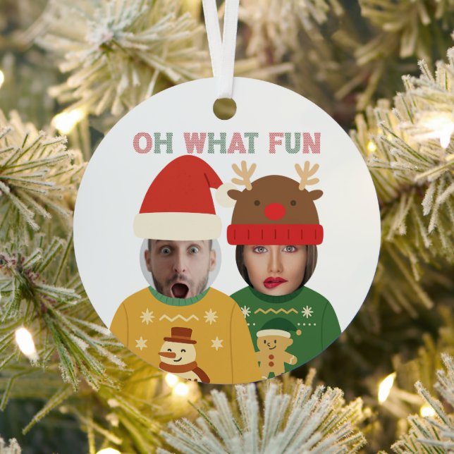 Ornement En Métal Ugly Christmas Sweater Funny Face Personalized (Insitu)