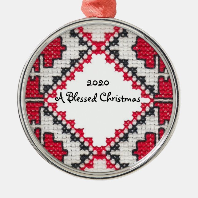 Ornement En Métal Ukrainian Embroidery Print Blessed Christmas (Devant)