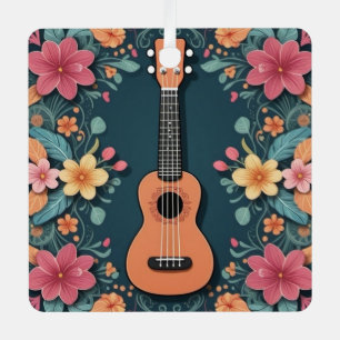 Ornement En Métal Ukulele Fleurs Tropicales Instrument de Musique Pe