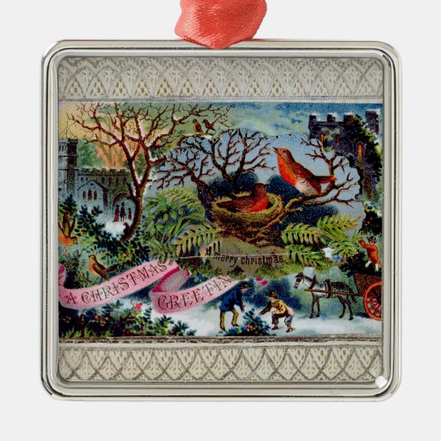 Ornement En Métal Une salutation de Noël, carte postale victorienne (Devant)