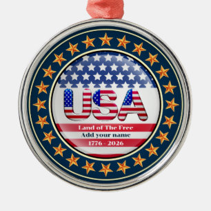 Ornement En Métal USA 250e anniversaire I Patriotique 1776-2026