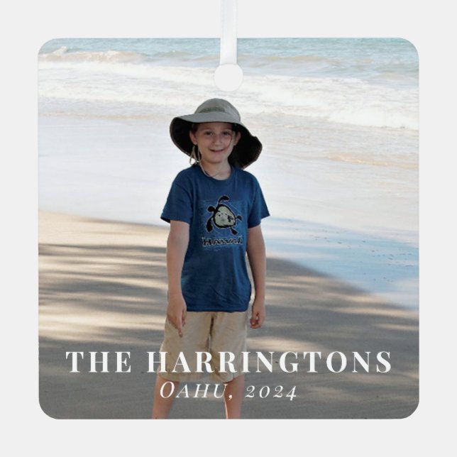 Ornement En Métal Vacances en famille Photo de Noël (Recto)