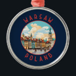 Ornement En Métal Varsovie Pologne Cercle en détresse rétrograde<br><div class="desc">Conception de déplacement vectoriel rétro de Varsovie. C'est un mélange captivant de styles architecturaux,  de la charmante Vieille Ville au Palais de la Culture et de la Science.</div>