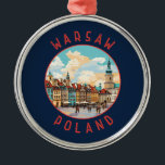 Ornement En Métal Varsovie Pologne Cercle en détresse rétrograde<br><div class="desc">Conception de déplacement vectoriel rétro de Varsovie. C'est un mélange captivant de styles architecturaux,  de la charmante Vieille Ville au Palais de la Culture et de la Science.</div>