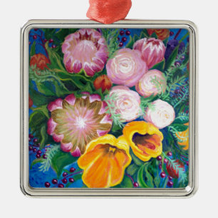 Ornement En Métal Vase de fleurs — Protéas, tulipes et Roses