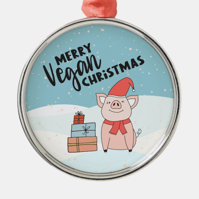 Ornement En Métal Vegan Christmas with cartoon piglet and presents (Devant)