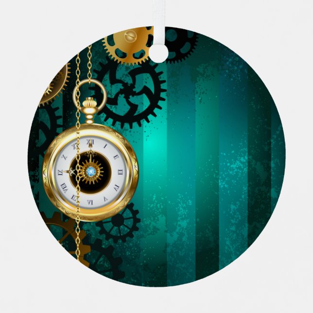Ornement En Métal Veille bijoux Steampunk sur un Arrière - plan vert (Recto)
