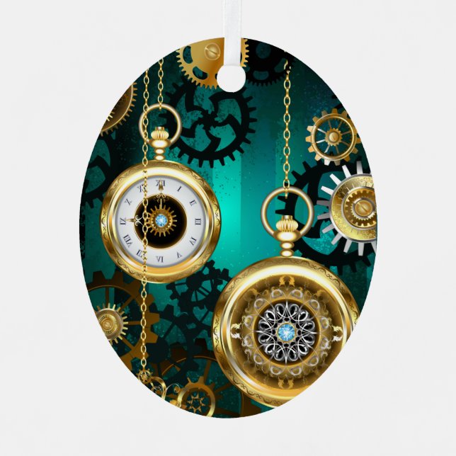 Ornement En Métal Veille bijoux Steampunk sur un Arrière - plan vert (Recto)