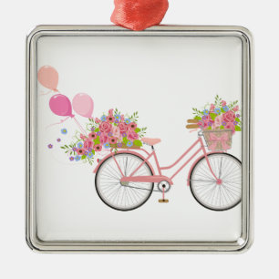 Ornement En Métal Vélo Whimsical Rose