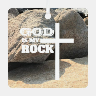 Ornement En Métal Verset biblique de Dieu est mon Rocher Croix blanc