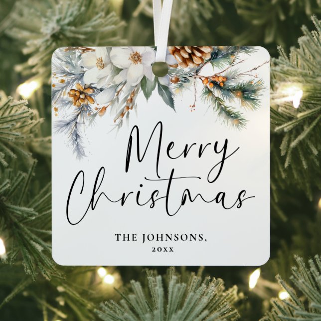 Ornement En Métal Vert moderne Joyeux Noël Photo de famille (Insitu)