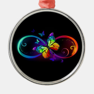 Ornement En Métal Vibrant infinity with rainbow butterfly on black