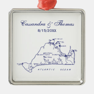 Ornement En Métal Vignoble de Martha Carte Vintage no 1 Marine Blue