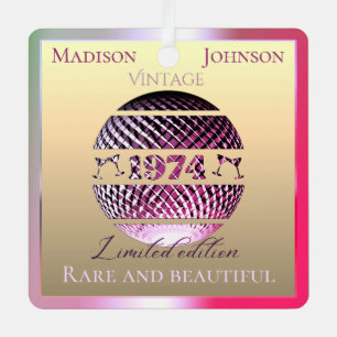 Ornement En Métal Vintage 1974 50e anniversaire rose