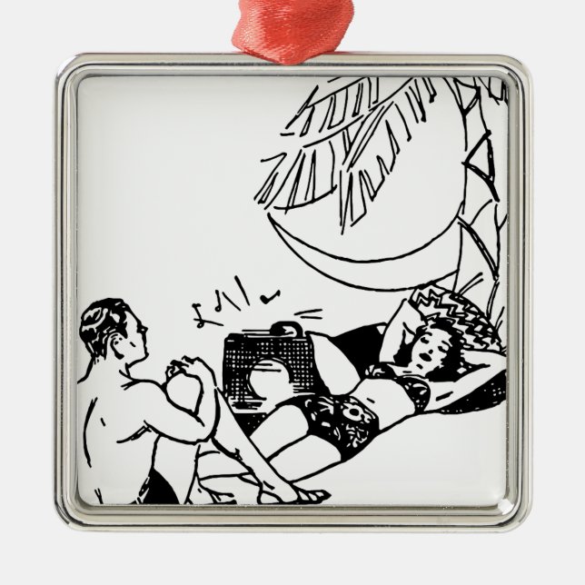 Ornement En Métal Vintage Beach Couple (Devant)