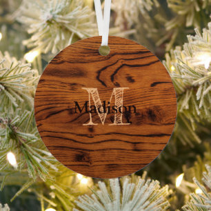 Ornement En Métal Vintage bois brun brun roux Monogramme