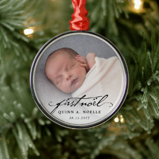 Ornement En Métal Vintage classique Noir Script Baby First Noel Phot