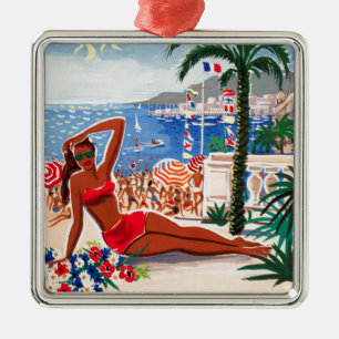 Ornement En Métal Vintage Côte d'Azur Beach Girl