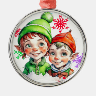 Ornement En Métal Vintage Noël Garçon et Fille Elfes