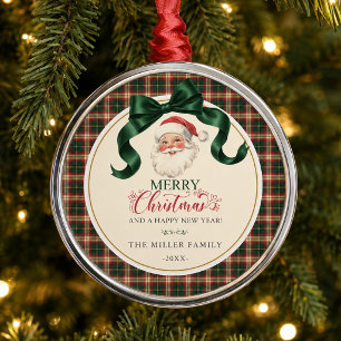 Ornement En Métal Vintage Santa Carreaux Joyeux Noël Prépa
