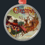 Ornement En Métal Vintage Santa Claus Reindeer<br><div class="desc">Le vintage ornement du Père Noël Reindeer Sleigh,  avec le Père Noël sur son traîneau de cadeaux tiré par des rennes.</div>