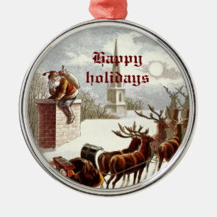 Ornement En Métal Vintage Santa Claus Reindeer