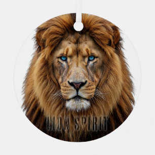 Ornement En Métal Visage de lion majestueux aux yeux bleus Faune A