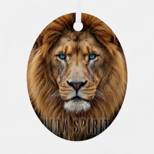 Ornement En Métal Visage majestueux de lion aux yeux bleus   Faune A