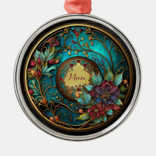 Ornement En Métal Vitrail Turquoise et rose Abstrait Fête des Mères