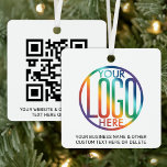 Ornement En Métal Votre QR Code & Logo Business Promotion Carré<br><div class="desc">POUR OBTENIR DES INSTRUCTIONS POUR CHANGER LES COULEURS ARRIÈRE - PLAN / TEXTE OU LA TRANSPARENCE DU LOGO, VOIR LA FIN DE CETTE DESCRIPTION. Faites la promotion de votre entreprise auprès de clients potentiels avec un logo personnalisé et un code QR carré de décoration de Noël. Ce modèle est simple...</div>