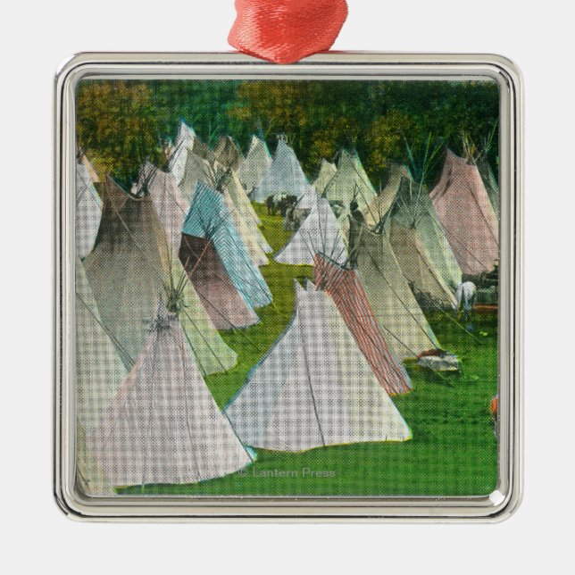 Ornement En Métal Vue d'un village et d'un Pendleton indiens (Devant)