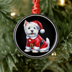 Ornement En Métal Westie Père Noël Paws Noël