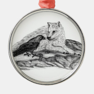 Ornement En Métal Wolf and Raven black and white design