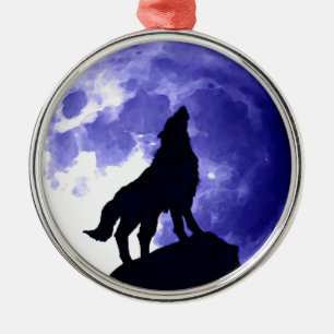 Ornement En Métal Wolf Silhouette & Pleine lune