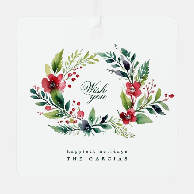 Ornement En Métal Wreath Christmas Winter Photo Botanical Holiday (Recto)