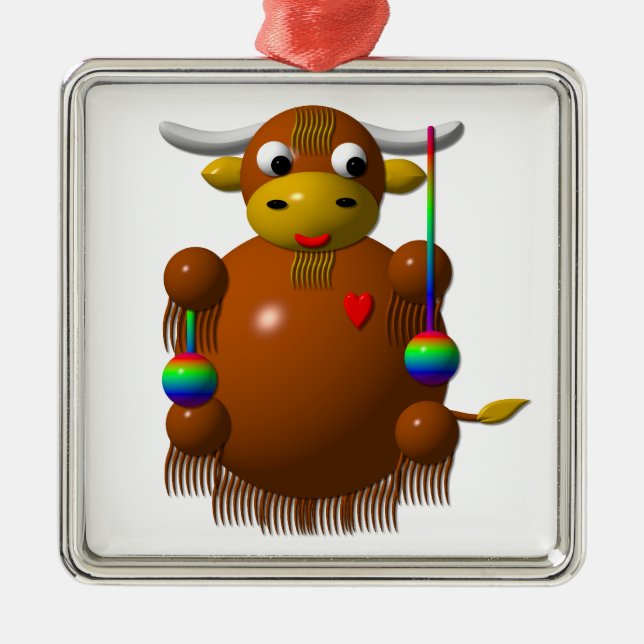 Ornement En Métal Yak jouer avec Yo-Yos (Devant)