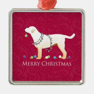 Ornement En Métal Yellow Labrador Retriever Joyeux Noël Design