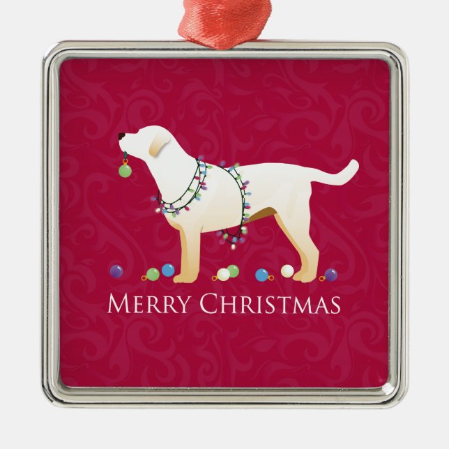 Ornement En Métal Yellow Labrador Retriever Joyeux Noël Design (Devant)