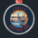 Ornement En Métal Zurich Suisse - Cercle en détresse rétro<br><div class="desc">Design de voyage vectoriel rétro de Zurich. Les ruelles pittoresques du centre d'Altstadt (vieille ville),  de part et d'autre de la rivière Limmat,  reflètent son histoire d'avant-Moyen-Age.</div>
