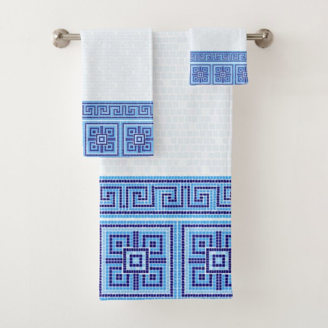 Ornement en mosaïque grecque - Tons de bleu (En situation)