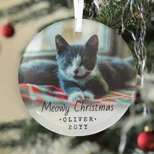 Ornement En Verre 1 Photo N'Importe Quel Texte Meowy Christmas Cat S