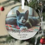 Ornement En Verre 1 Photo N'Importe Quel Texte Meowy Christmas Cat S<br><div class="desc">Célébrez les joies simples de votre membre de la famille furry avec un ornement photo circulaire personnalisé. Toutes les images de texte et de chaton sur ce modèle sont simples à personnaliser. Si vous préférez, changez "Meowy Christmas" en n'importe quel message que vous choisissez. L'ornement peut également être utilisé pour...</div>