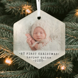 Ornement En Verre 1ère photo Hexagone moderne de Noël pour bébé