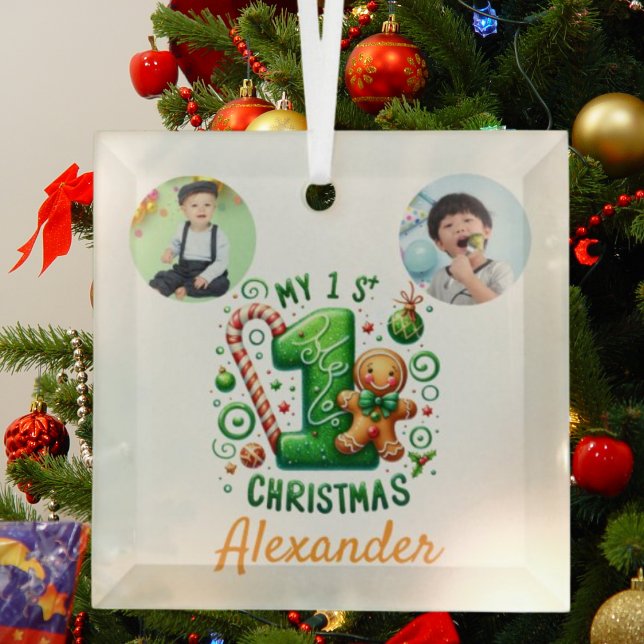 Ornement En Verre 1st Xmas Candy Cane Gingerbread Photo Ornament (Créateur téléchargé)