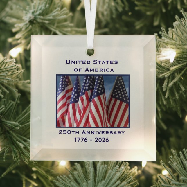 Ornement En Verre 250e anniversaire USA Patriotic Flags Premium (Insitu)