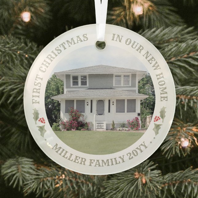 Ornement En Verre 2 Photo Aquarelle Holly Nouveau Accueil Premier No (Créateur téléchargé)